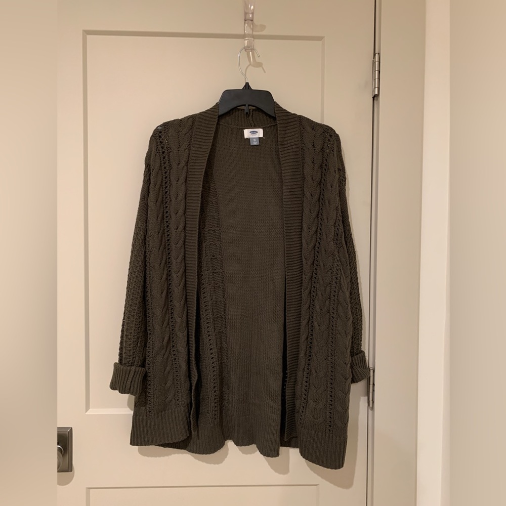 Dark green cable knit cardigan
